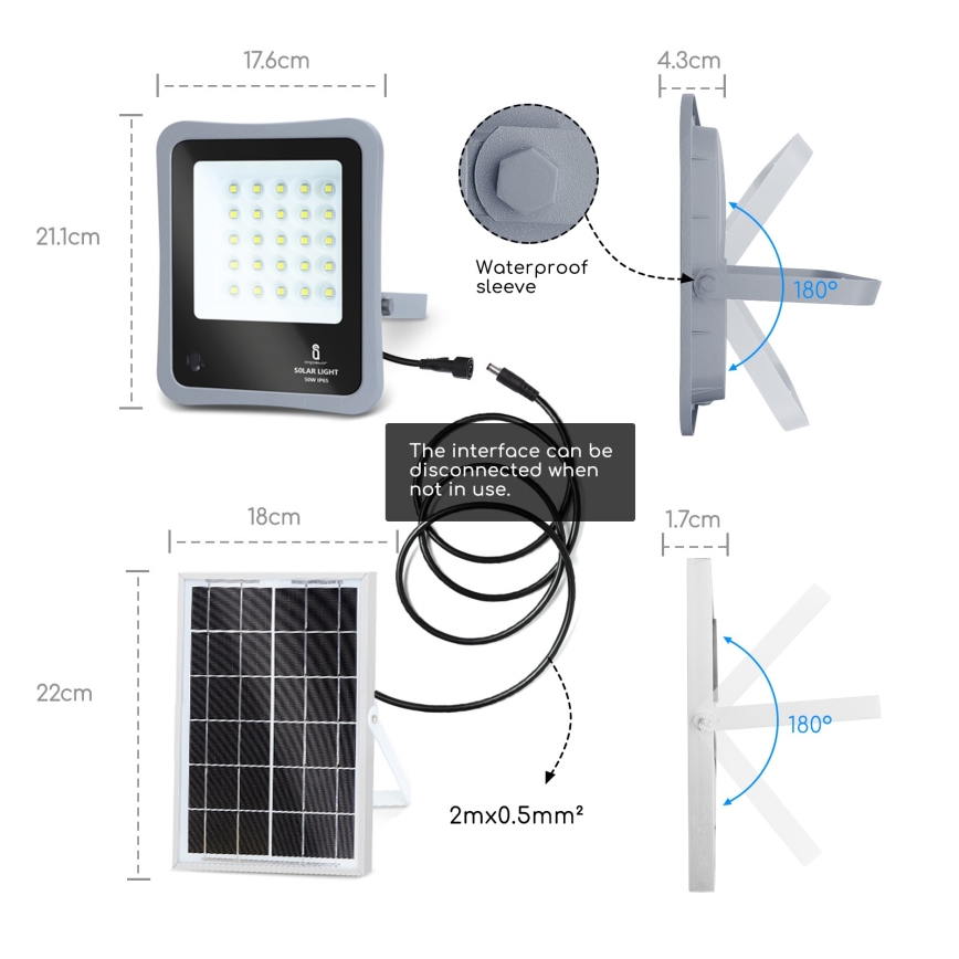 Aigostar - LED Himmennettävä aurinko valonheitin LED/30W/3,2V IP67 + kaukosäädin