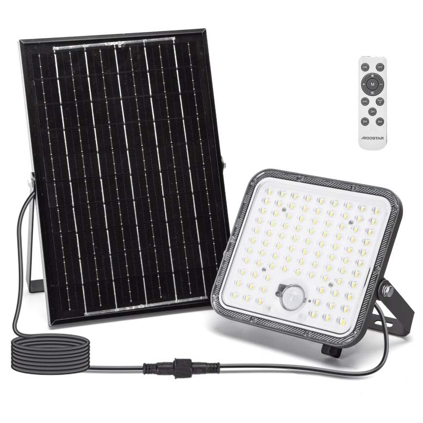 Aigostar - LED Himmennettävä aurinkokenno valonheitin anturilla LED/120W/3,4V 6500K IP66 + kauko-ohjaus