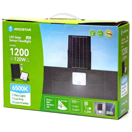 Aigostar - LED Himmennettävä aurinkokenno valonheitin anturilla LED/120W/3,4V 6500K IP66 + kauko-ohjaus