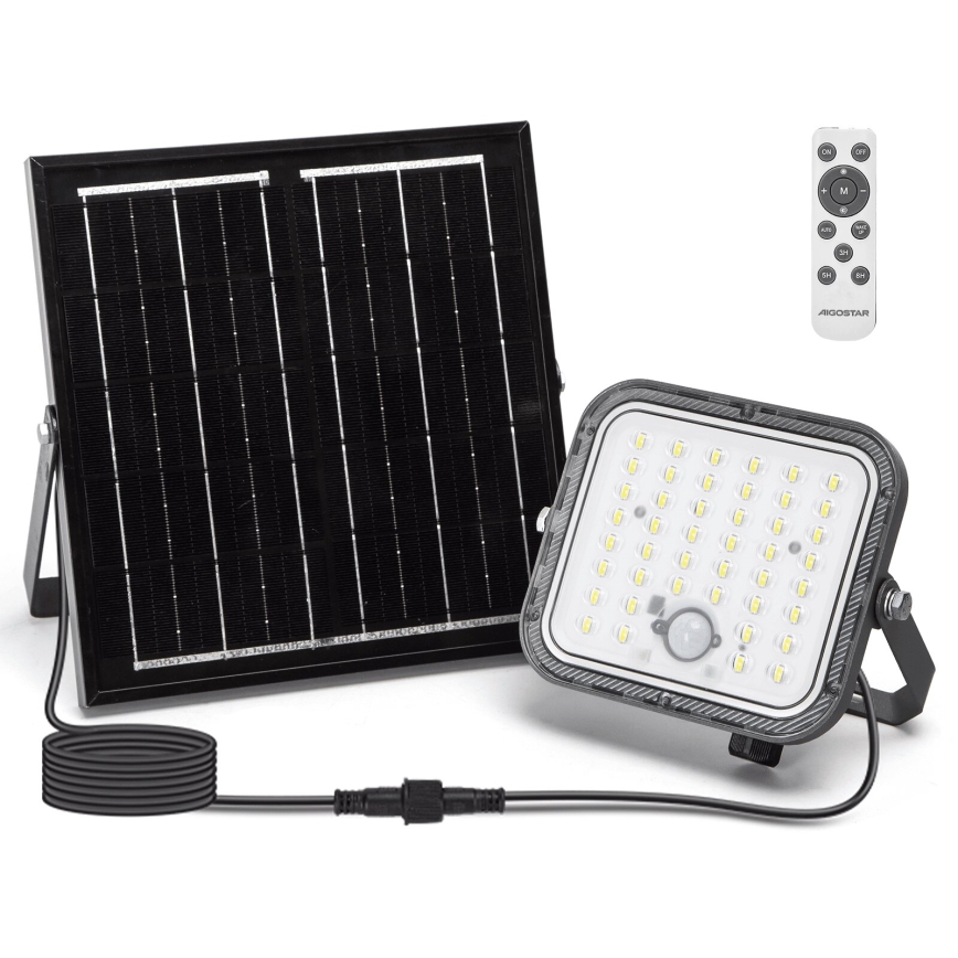 Aigostar - LED Himmennettävä aurinkokenno valonheitin anturilla LED/80W/3,4V 6500K IP66 + kauko-ohjaus
