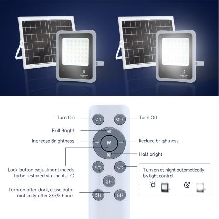 Aigostar - LED Himmennettävä aurinkokenno valonheitin LED/100W/3,2V IP65 10000 mAh + +kaukosäädin