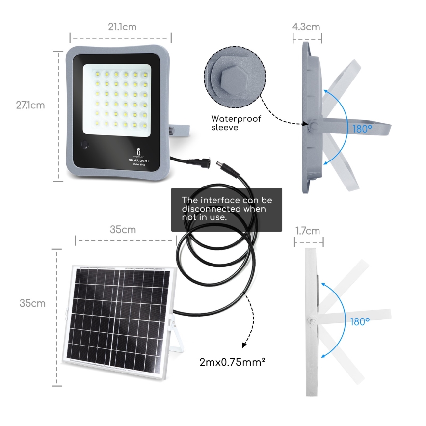 Aigostar - LED Himmennettävä aurinkokenno valonheitin LED/100W/3,2V IP65 10000 mAh + +kaukosäädin