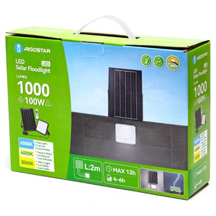 Aigostar - LED Himmennettävä aurinkokenno valonheitin LED/100W/3,4V 3000/4000/6500K IP66 + kauko-ohjaus