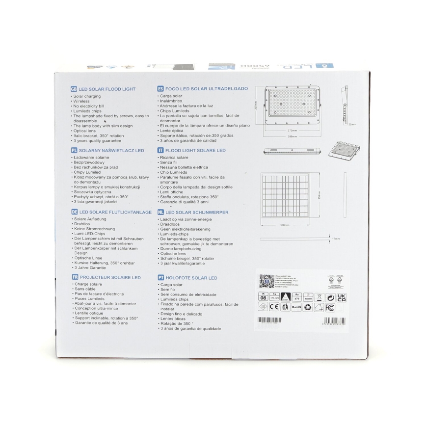 Aigostar - LED Himmennettävä aurinkokenno valonheitin LED/200W/3,2V IP65 20000 mAh + kauko-ohjaus