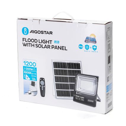 Aigostar - LED Himmennettävä aurinkokenno valonheitin LED/200W/3,2V IP66 + kauko-ohjaus