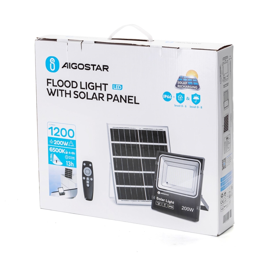 Aigostar - LED Himmennettävä aurinkokenno valonheitin LED/200W/3,2V IP66 + kauko-ohjaus