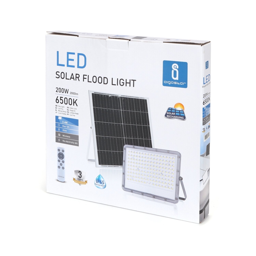 Aigostar - LED Himmennettävä aurinkokenno valonheitin LED/200W/3,4V IP65 + kauko-ohjaus