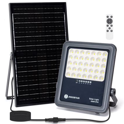 Aigostar - LED Himmennettävä aurinkokenno valonheitin LED/200W/3,4V IP65 + kauko-ohjaus