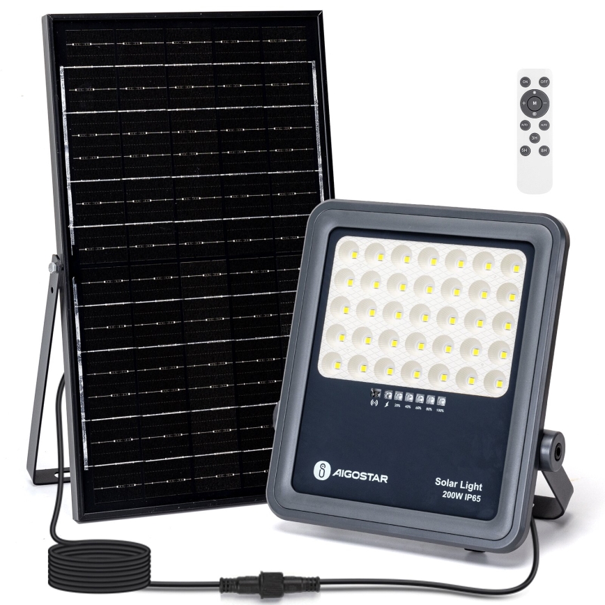 Aigostar - LED Himmennettävä aurinkokenno valonheitin LED/200W/3,4V IP65 + kauko-ohjaus