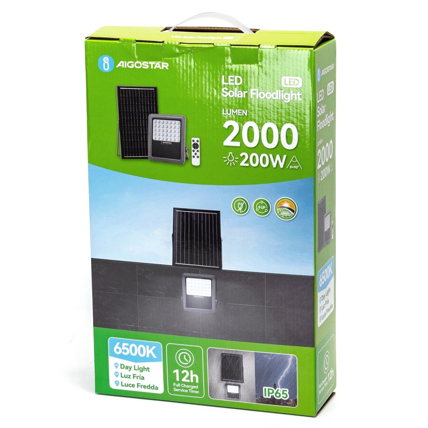 Aigostar - LED Himmennettävä aurinkokenno valonheitin LED/200W/3,4V IP65 + kauko-ohjaus