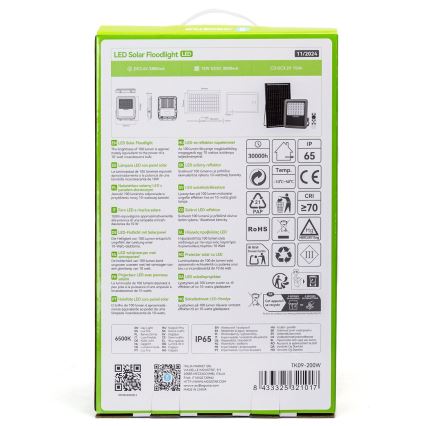 Aigostar - LED Himmennettävä aurinkokenno valonheitin LED/200W/3,4V IP65 + kauko-ohjaus
