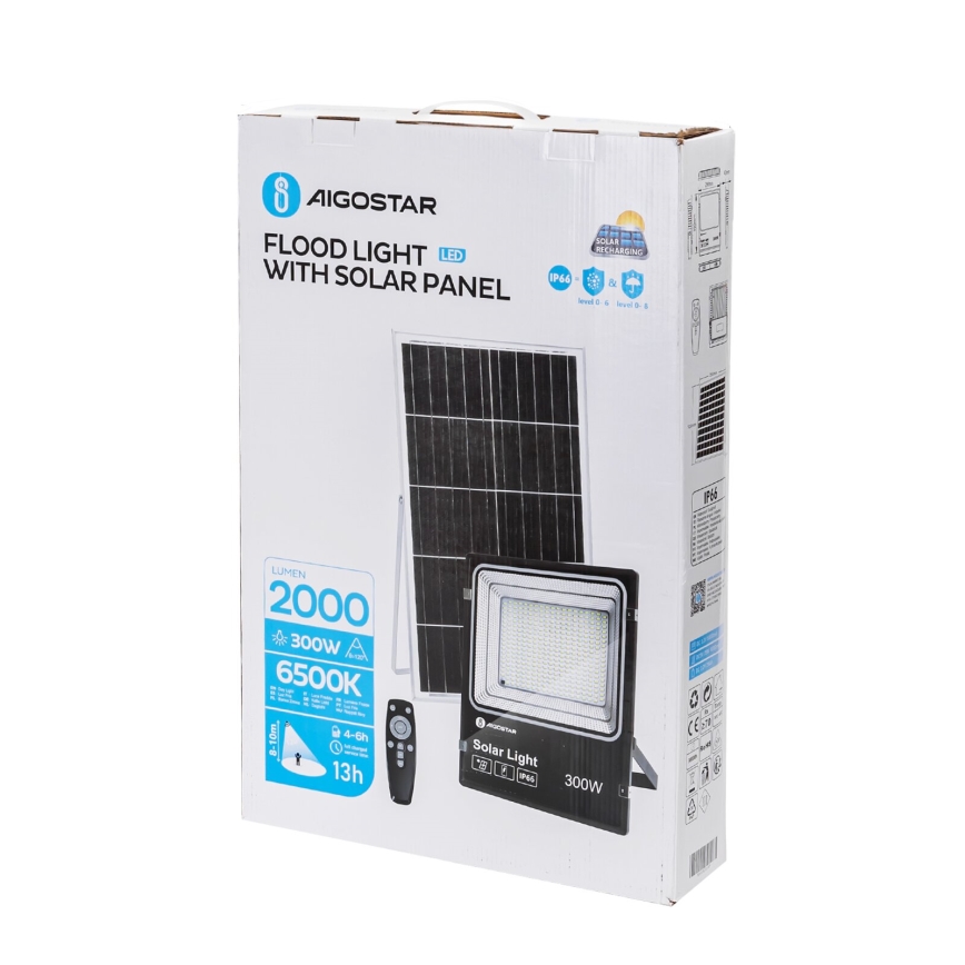 Aigostar - LED Himmennettävä aurinkokenno valonheitin LED/300W/3,2V IP66 + kauko-ohjaus