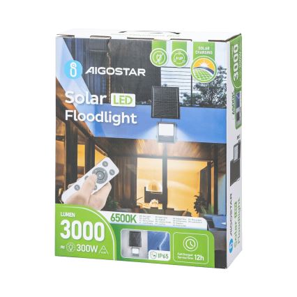 Aigostar - LED Himmennettävä aurinkokenno valonheitin LED/300W/3,4V IP65 + kauko-ohjaus