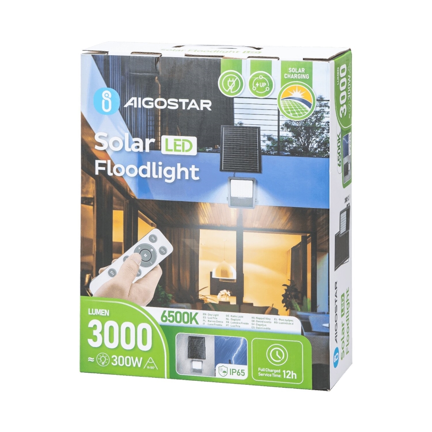Aigostar - LED Himmennettävä aurinkokenno valonheitin LED/300W/3,4V IP65 + kauko-ohjaus