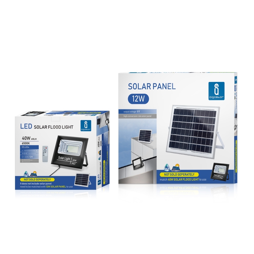 Aigostar - LED Himmennettävä aurinkokenno valonheitin LED/40W/3,2V IP67 + kaukosäädin