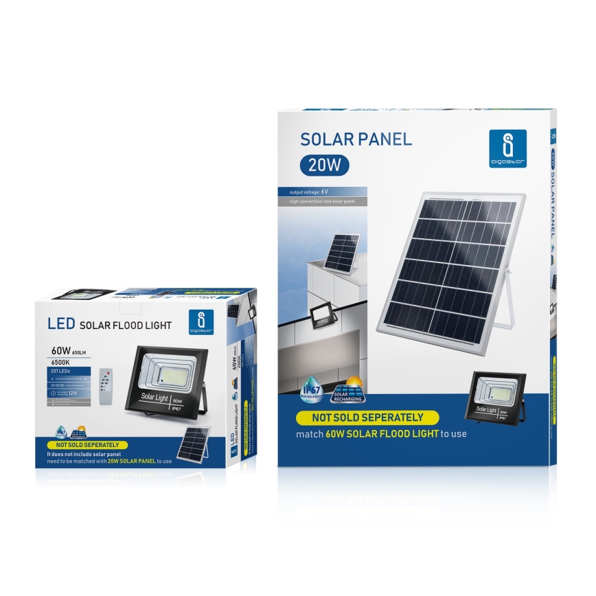 Aigostar - LED Himmennettävä aurinkokenno valonheitin LED/60W/3,2V IP67 + kaukosäädin