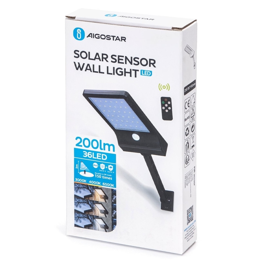 Aigostar - LED Himmennettävä aurinkokennolamppu anturilla LED/2,3W/5,5V IP65 + kauko-ohjaus