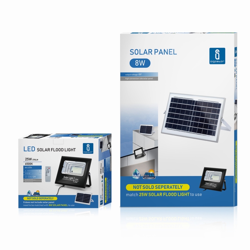 Aigostar - LED-himmennettävä aurinkokennovalonheitin LED/25W/3,2V IP67 + kaukosäädin