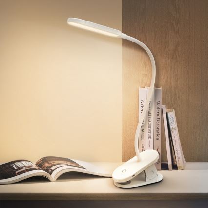 Aigostar - LED Himmennettävä ja ladattava pöytälamppu klipsillä LED/2,5W/5V 1200mAh valkoinen