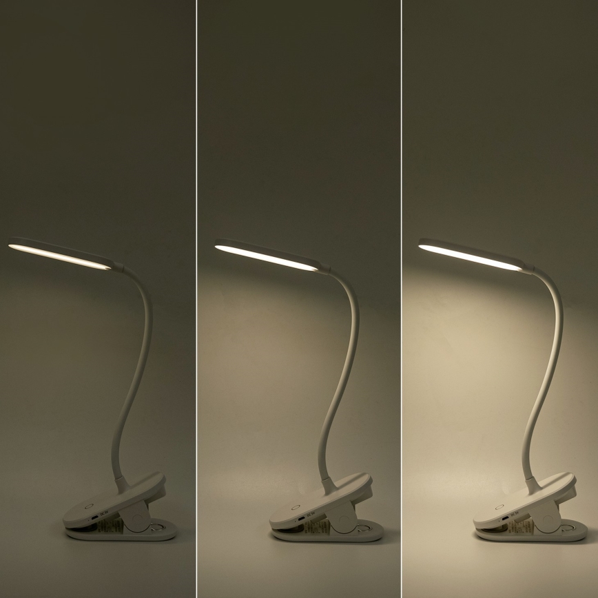 Aigostar - LED Himmennettävä ja ladattava pöytälamppu klipsillä LED/2,5W/5V 1200mAh valkoinen