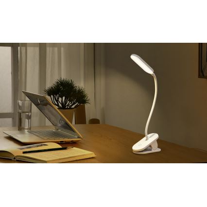 Aigostar - LED Himmennettävä ja ladattava pöytälamppu klipsillä LED/2,5W/5V 1200mAh valkoinen