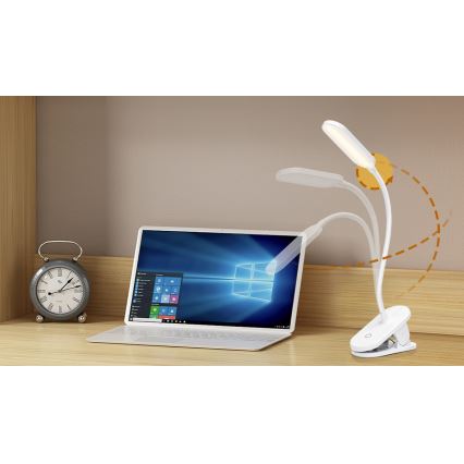 Aigostar - LED Himmennettävä ja ladattava pöytälamppu klipsillä LED/2,5W/5V 1200mAh valkoinen