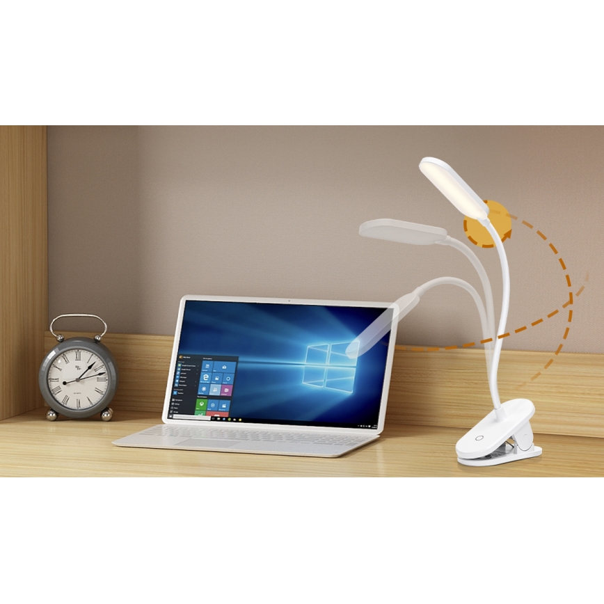 Aigostar - LED Himmennettävä ja ladattava pöytälamppu klipsillä LED/2,5W/5V 1200mAh valkoinen