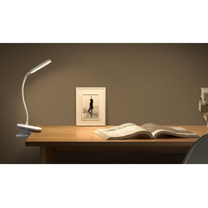 Aigostar - LED Himmennettävä ja ladattava pöytälamppu klipsillä LED/2,5W/5V 1200mAh valkoinen
