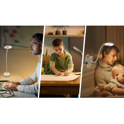Aigostar - LED Himmennettävä ja ladattava pöytälamppu klipsillä LED/2,5W/5V 1200mAh valkoinen