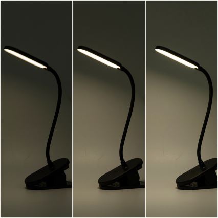 Aigostar - LED Himmennettävä ja ladattava pöytälamppu klipsillä LED/2,5W/5V musta