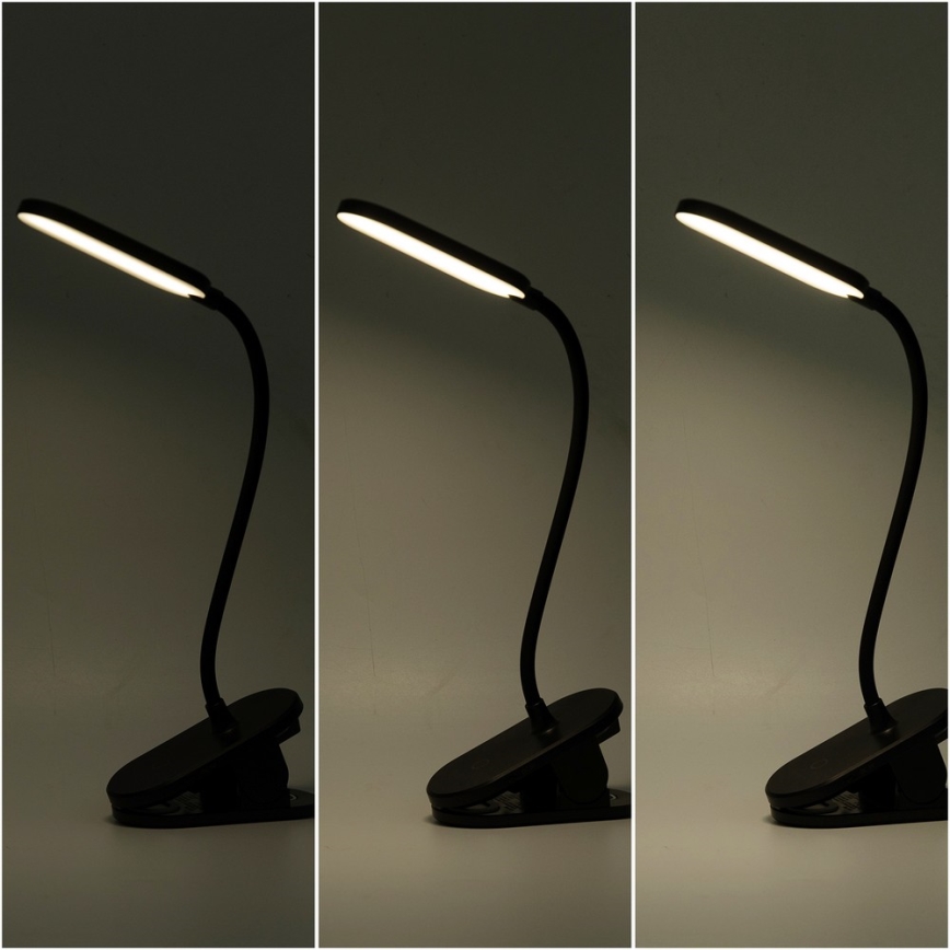 Aigostar - LED Himmennettävä ja ladattava pöytälamppu klipsillä LED/2,5W/5V musta