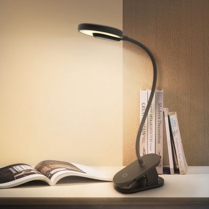 Aigostar - LED Himmennettävä ja ladattava pöytälamppu klipsillä LED/3W/5V 1800mAh musta