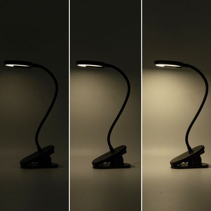 Aigostar - LED Himmennettävä ja ladattava pöytälamppu klipsillä LED/3W/5V 1800mAh musta