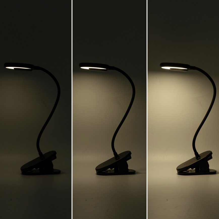 Aigostar - LED Himmennettävä ja ladattava pöytälamppu klipsillä LED/3W/5V 1800mAh musta