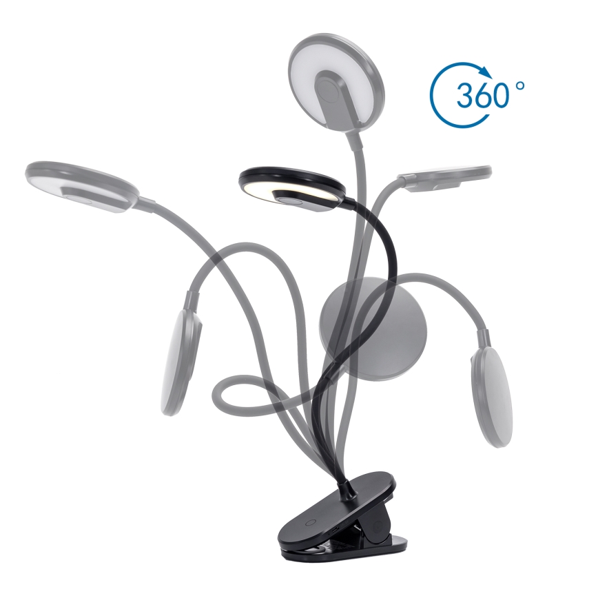 Aigostar - LED Himmennettävä ja ladattava pöytälamppu klipsillä LED/3W/5V 1800mAh musta