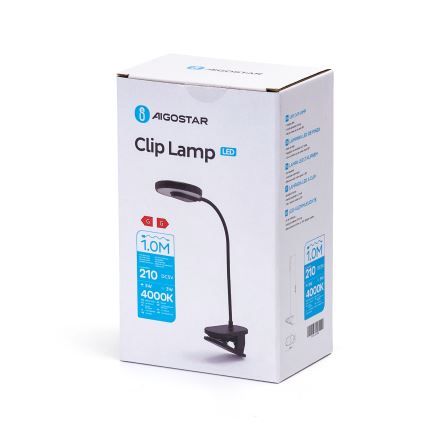 Aigostar - LED Himmennettävä ja ladattava pöytälamppu klipsillä LED/3W/5V 1800mAh musta