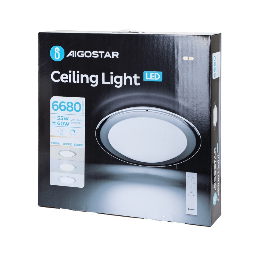 Aigostar - LED Himmennettävä kattovalaisin LED/60W/230V 2700-6500K Ø 52,7 cm kromi + kaukosäädin