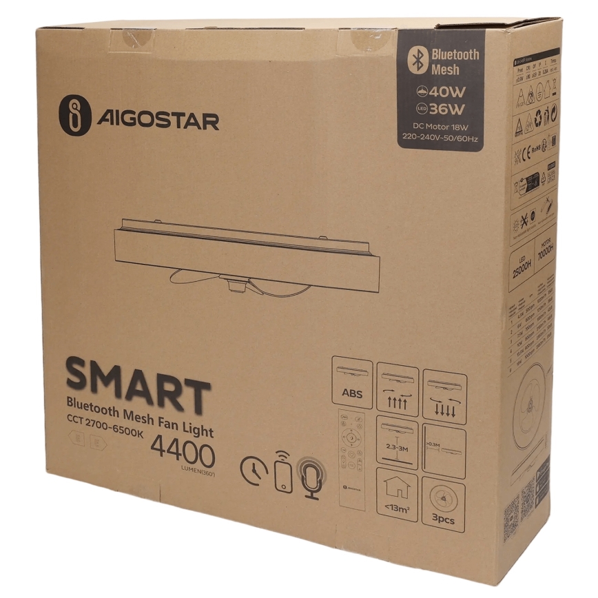 Aigostar - LED Himmennettävä kattovalaisin tuulettimella MESH LED/40W/230V 2700-6500K musta + kauko-ohjaus