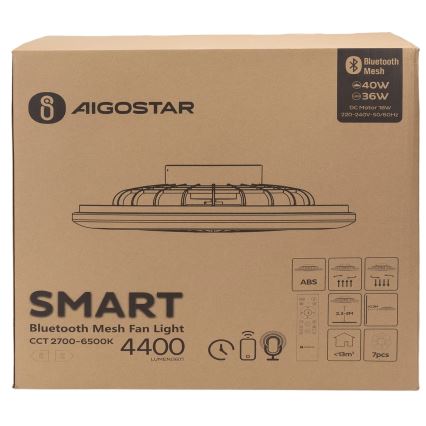 Aigostar - LED Himmennettävä kattovalaisin tuulettimella MESH LED/40W/230V 2700-6500K valkoinen + kauko-ohjaus