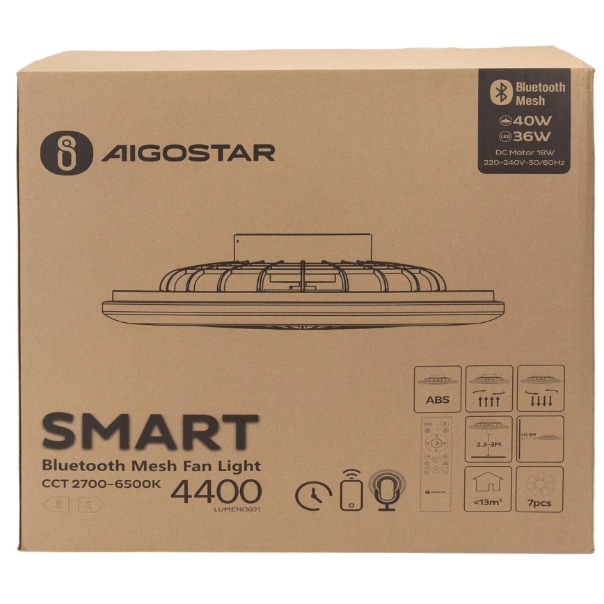 Aigostar - LED Himmennettävä kattovalaisin tuulettimella MESH LED/40W/230V 2700-6500K valkoinen + kauko-ohjaus
