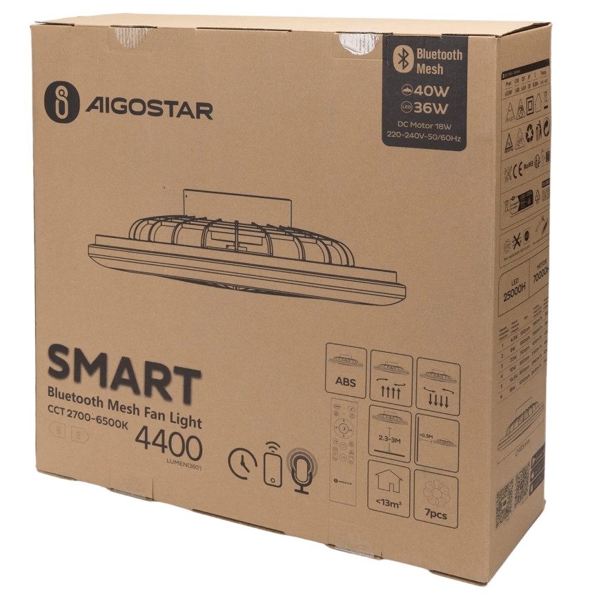 Aigostar - LED Himmennettävä kattovalaisin tuulettimella MESH LED/40W/230V 2700-6500K valkoinen + kauko-ohjaus