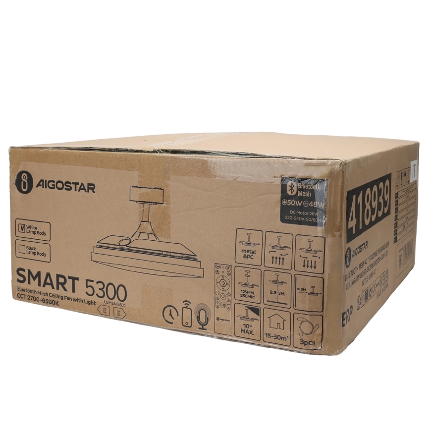 Aigostar - LED Himmennettävä kattovalaisin tuulettimella MESH LED/50W/230V 2700-6500K valkoinen + kauko-ohjaus