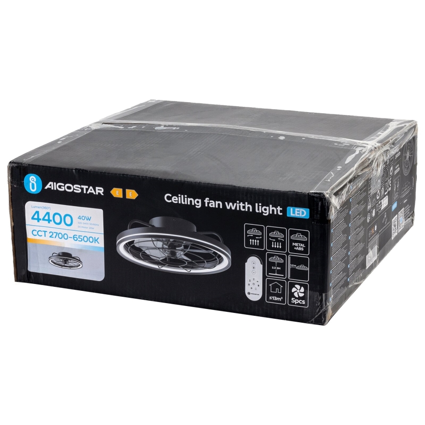 Aigostar - LED himmennettävä kattovalo LED/40W/230V 2700-6500K halkaisija 48 cm + kauko-ohjaus musta