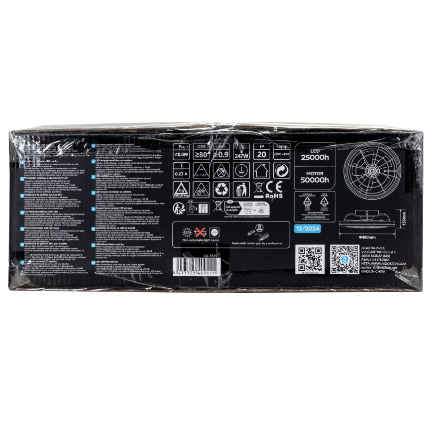 Aigostar - LED himmennettävä kattovalo LED/40W/230V 2700-6500K halkaisija 48 cm + kauko-ohjaus musta