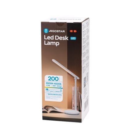 Aigostar - LED Himmennettävä ladattava kosketuspöytävalaisin LED/3W/5V 2700/4000/6500K 1800 mAh