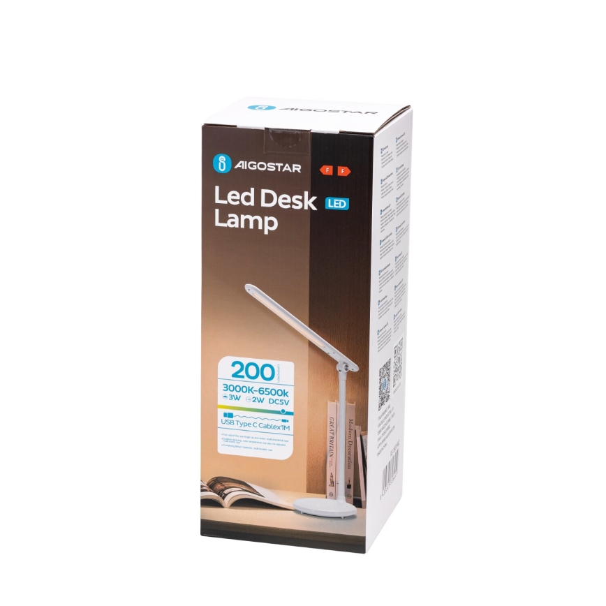 Aigostar - LED Himmennettävä ladattava kosketuspöytävalaisin LED/3W/5V 1200mAh 3000/4000/6500K