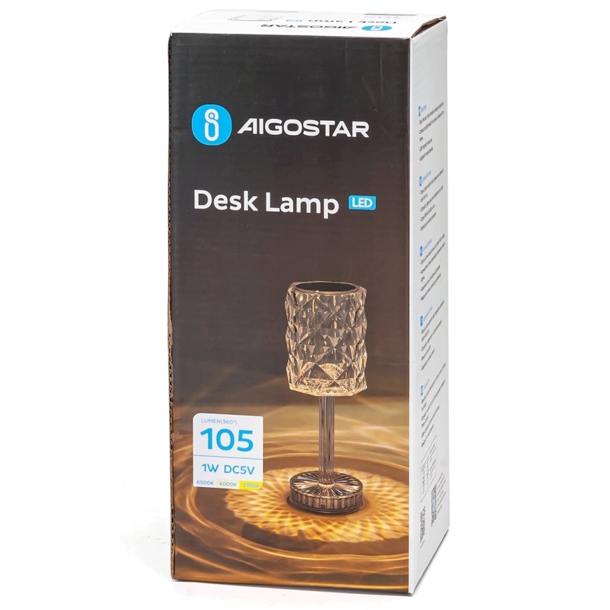 Aigostar - LED Himmennettävä ja ladattava pöytälamppu LED/1W/5V 2700/4000/6500K 1800mAh 26 cm