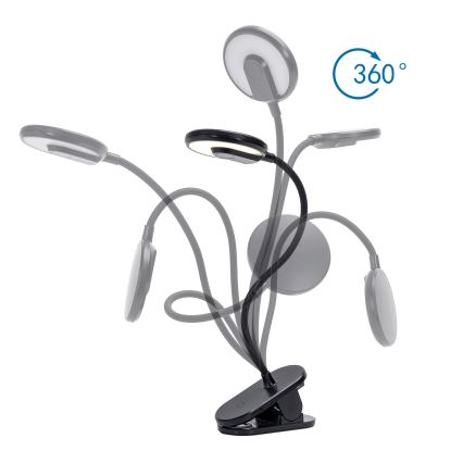 Aigostar - Säädettävä LED-ladattava pöytälamppu klipsillä LED/3W/5V 1800mAh musta