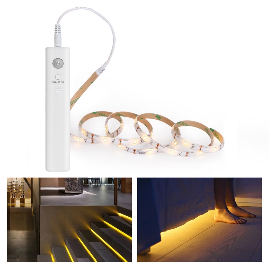 Aigostar - LED Himmennettävä nauha anturilla 1m LED/2W/4xAAA 3000K IP65