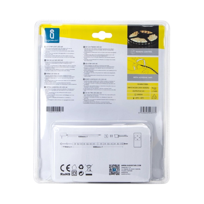 Aigostar - LED Himmennettävä nauha ulkokäyttöön 5m LED/18W/12/230V 3000K IP65